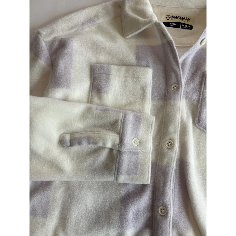 Magellan Outdoors‎ Youth Medium 8/10 White Purple Plaid Fleece Shirt Jacket NWOT